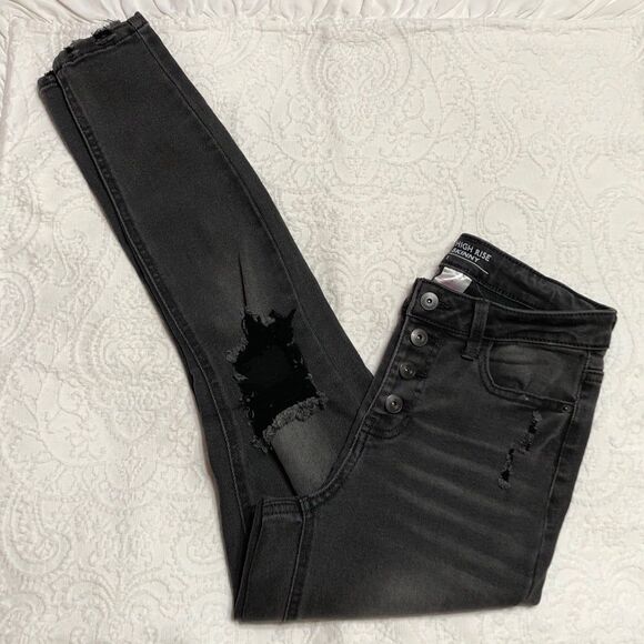 Juniors High Waist NO Boundaries Skinny Jeans Size 3 Distressed Gray and Black - Picture 2 of 8